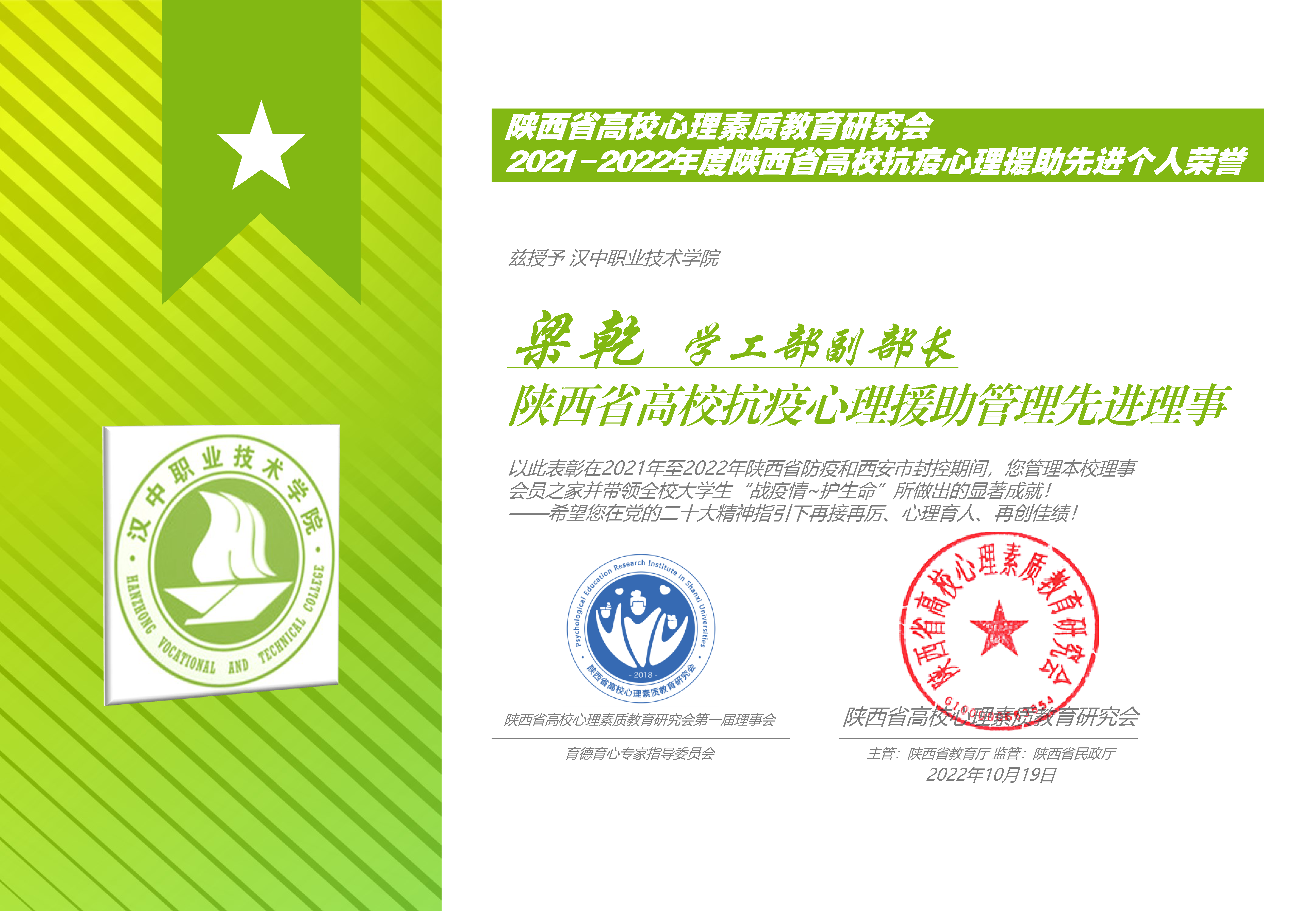 陕西省高校抗疫心理援助先进个人