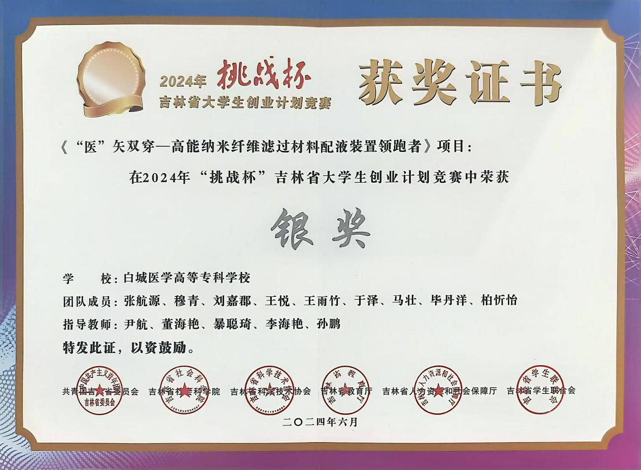 指导学生获得“挑战杯”吉林省大学生创业计划竞赛银奖