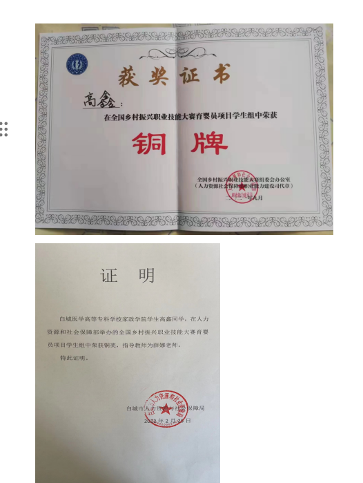 2021年指导学生参加全国乡村振兴职业技能大赛获得铜奖