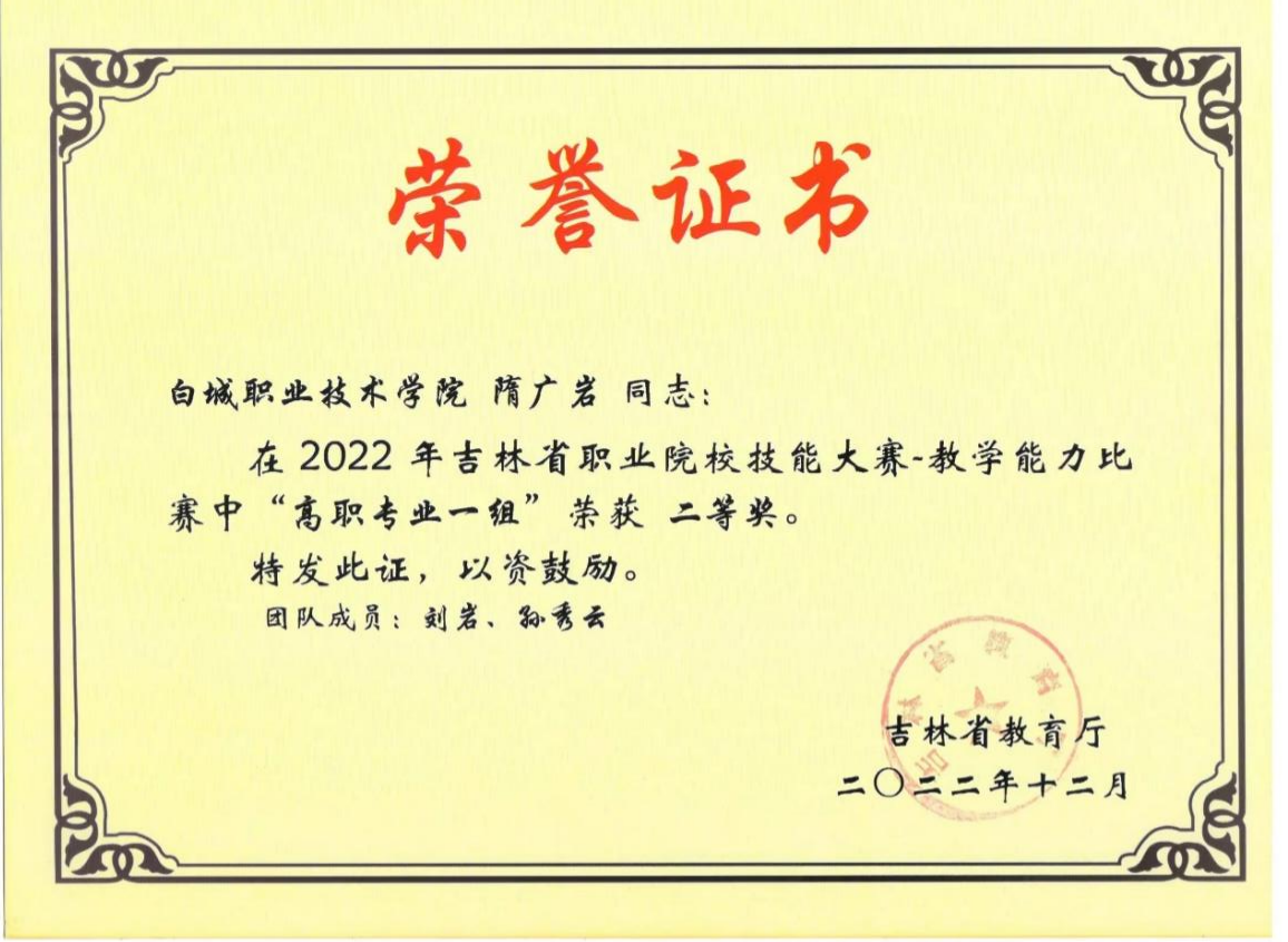 2.2022年 吉林省职业院校技能大赛教学能力比赛 二等奖