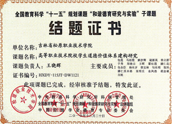 主持国家级课题子课题“高等职业技术院校学生道德价值体系建构研究”