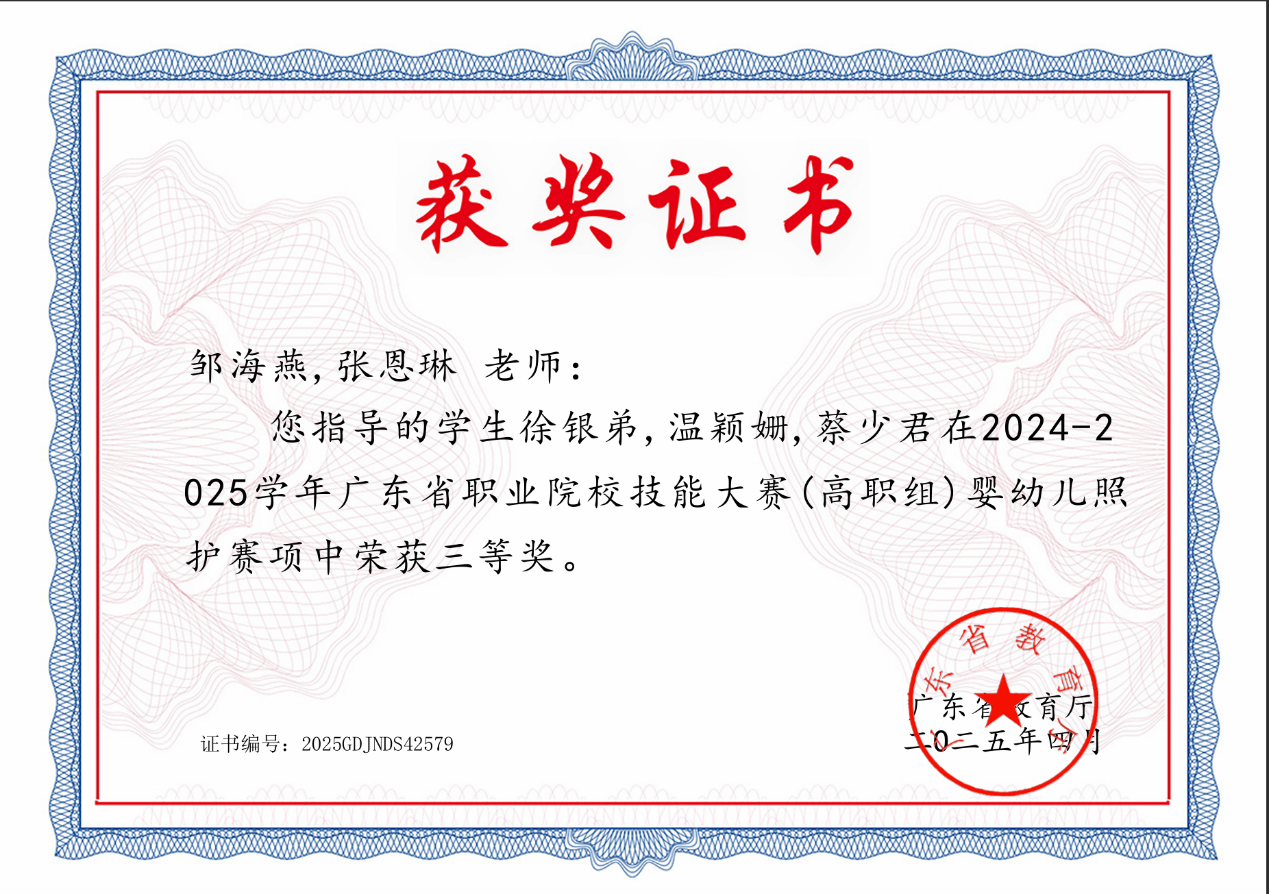 2024-2025学年广东省职业院校技能大赛（高职组）婴幼儿照护赛项三等奖